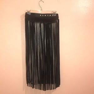 Faux Leather Black Fringe Maxi Belt
